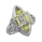 Antique style, Diamond, Peridot, sterling silver rings, front view