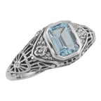 Victorian style, Blue Topaz, sterling silver rings, front view