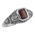 Victorian style, Garnet, sterling silver rings, front view