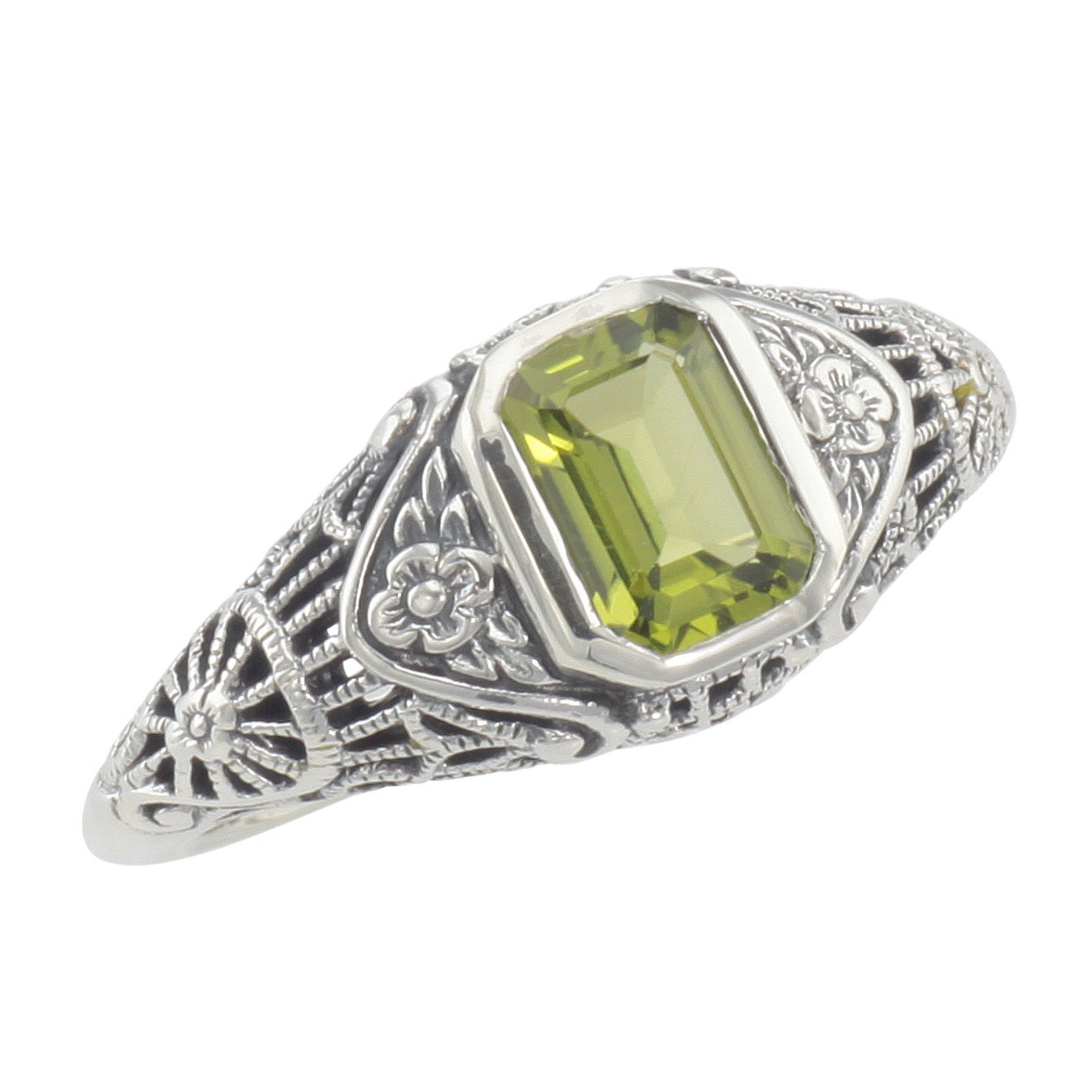 Victorian style, Peridot, sterling silver rings, front view