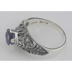 Back view of Victorian Style Genuine Amethyst Solitaire Filigree Ring showing 925 sterling silver hallmark