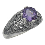 Victorian style, Amethyst, sterling silver rings, front view