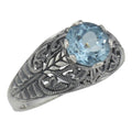 Victorian style, Blue Topaz, sterling silver rings, front view