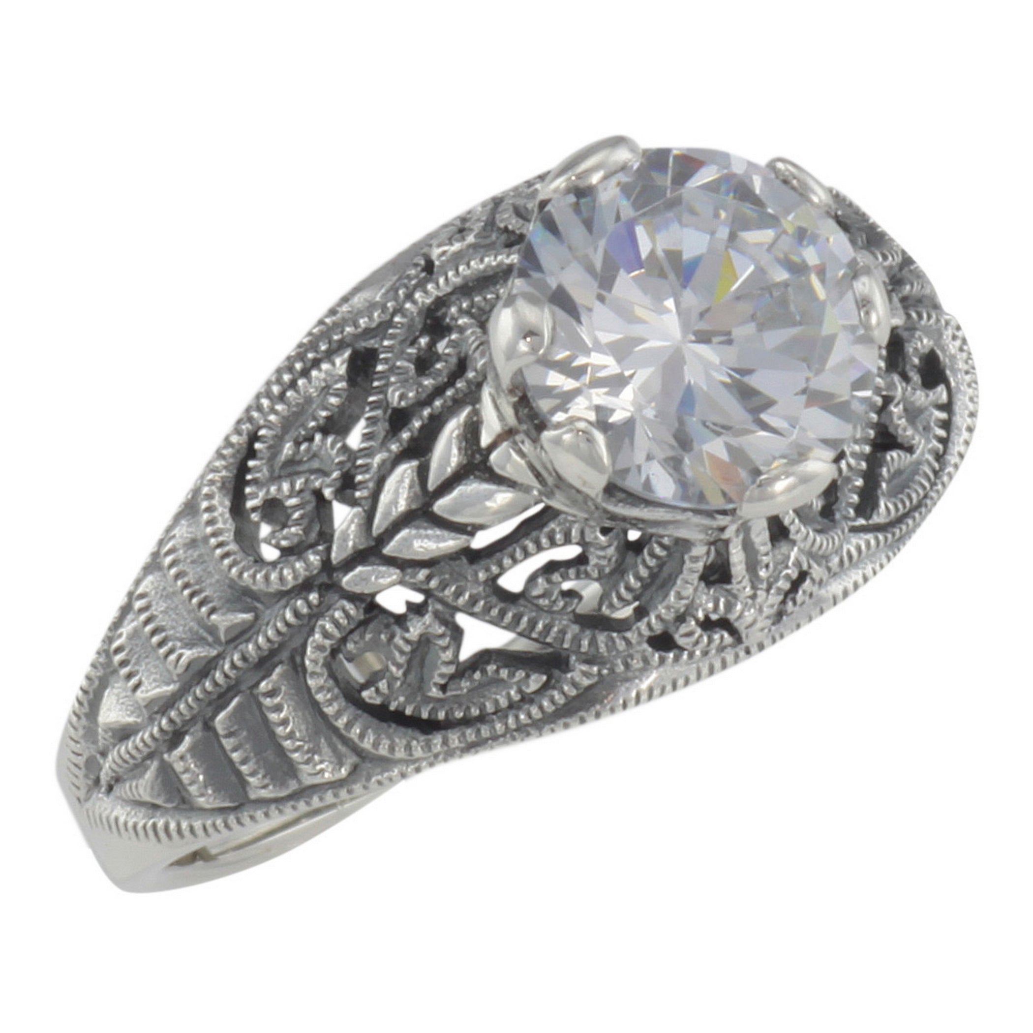 Victorian style, Cubic Zirconia, sterling silver rings, front view