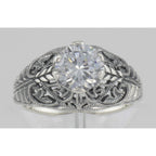 Detail view of Classic Victorian Style White Topaz Filigree Ring highlighting White Topaz