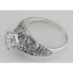 Back view of Classic Victorian Style White Topaz Filigree Ring showing 925 sterling silver hallmark