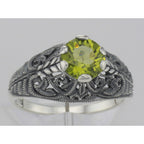 Detail view of Victorian Style Genuine Peridot Solitaire Filigree Ring highlighting Peridot