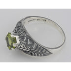 Back view of Victorian Style Genuine Peridot Solitaire Filigree Ring showing 925 sterling silver hallmark
