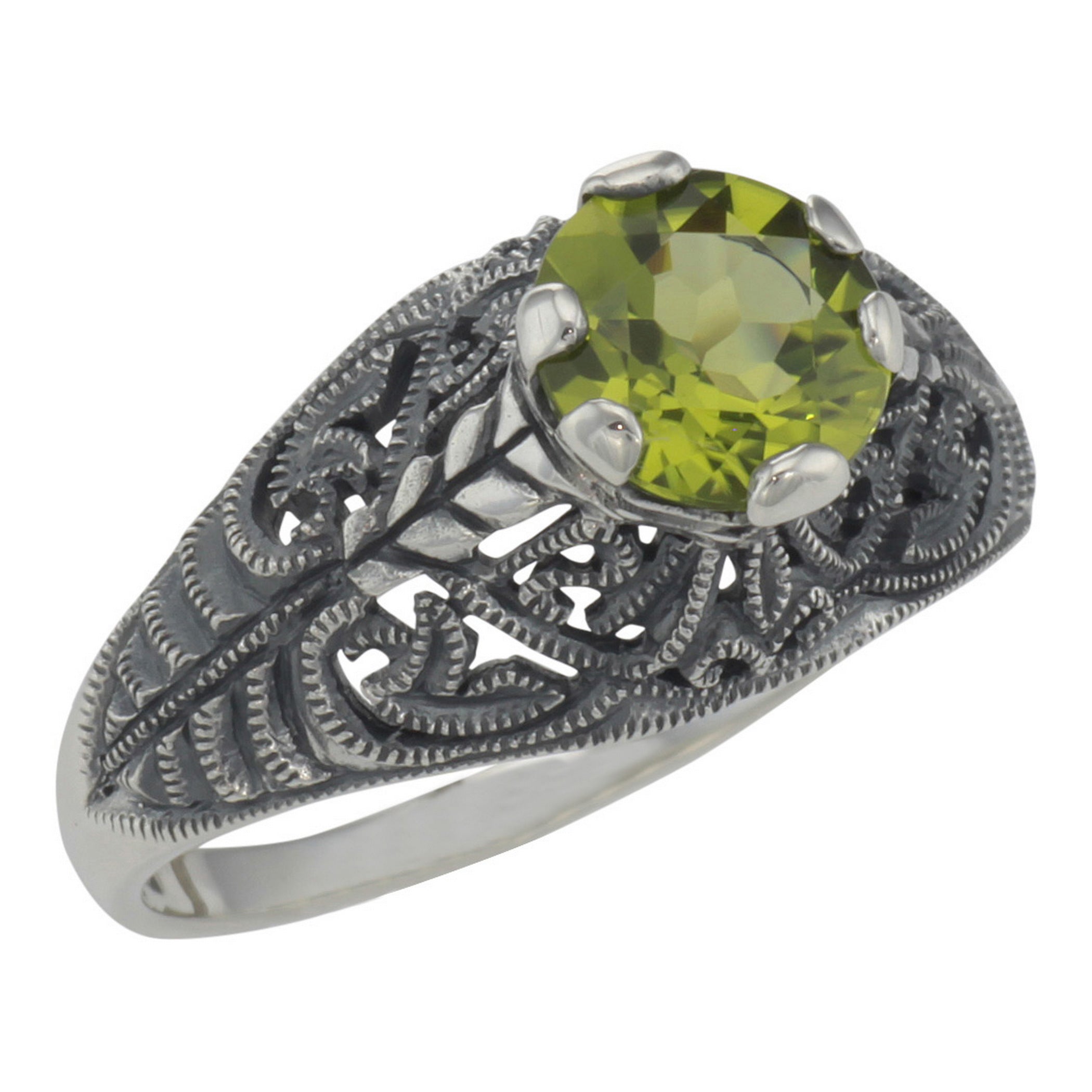 Victorian style, Peridot, sterling silver rings, front view