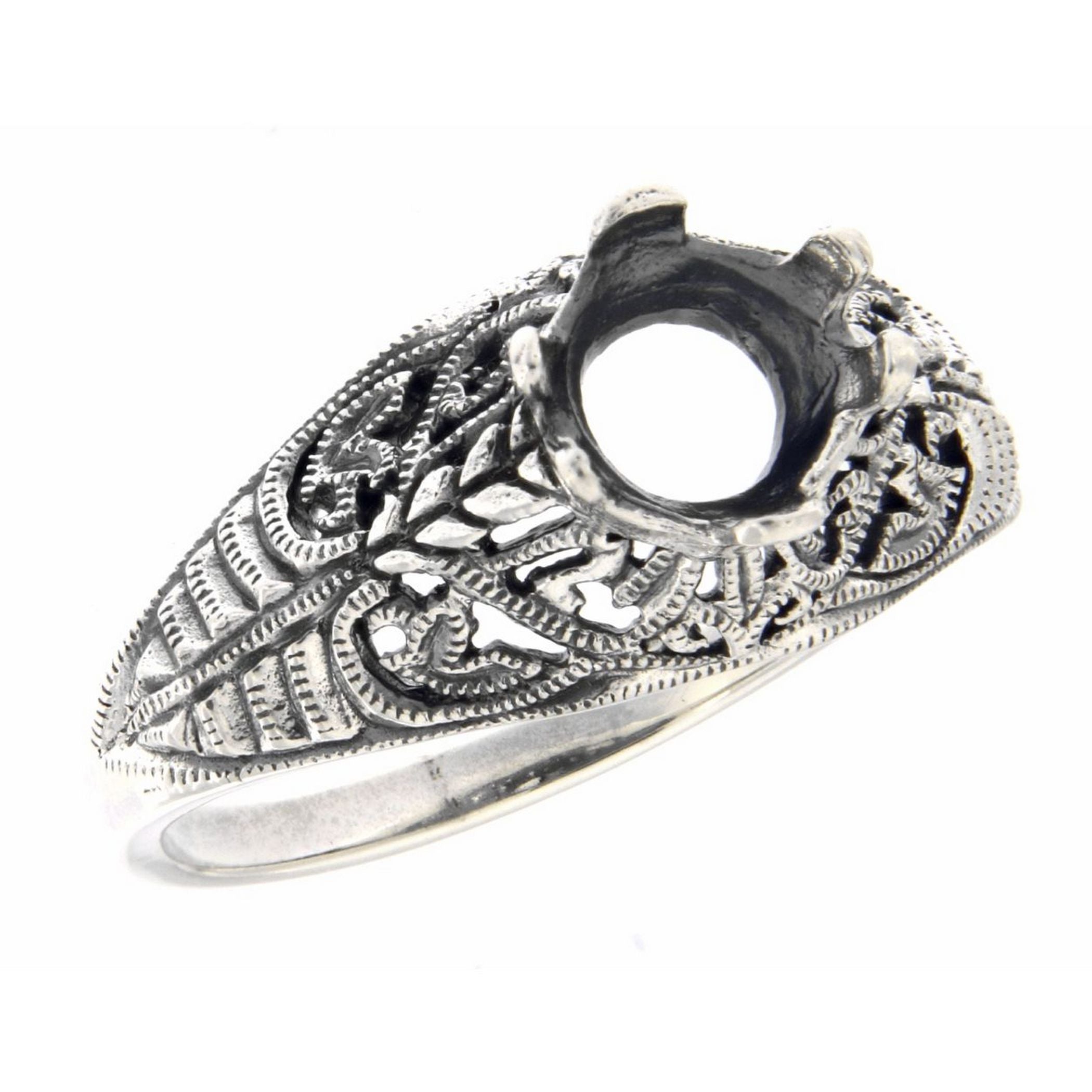 Victorian style, sterling silver semi mount rings, front view