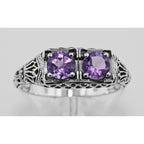Detail view of Victorian Style Amethyst Filigree Ring Sterling Silver highlighting Amethyst