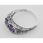 Back view of Victorian Style Amethyst Filigree Ring Sterling Silver showing 925 sterling silver hallmark