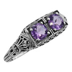Victorian style, Amethyst, sterling silver rings, front view