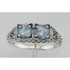 Detail view of Antique Victorian Style Blue Topaz Filigree Ring Sterling highlighting Blue Topaz