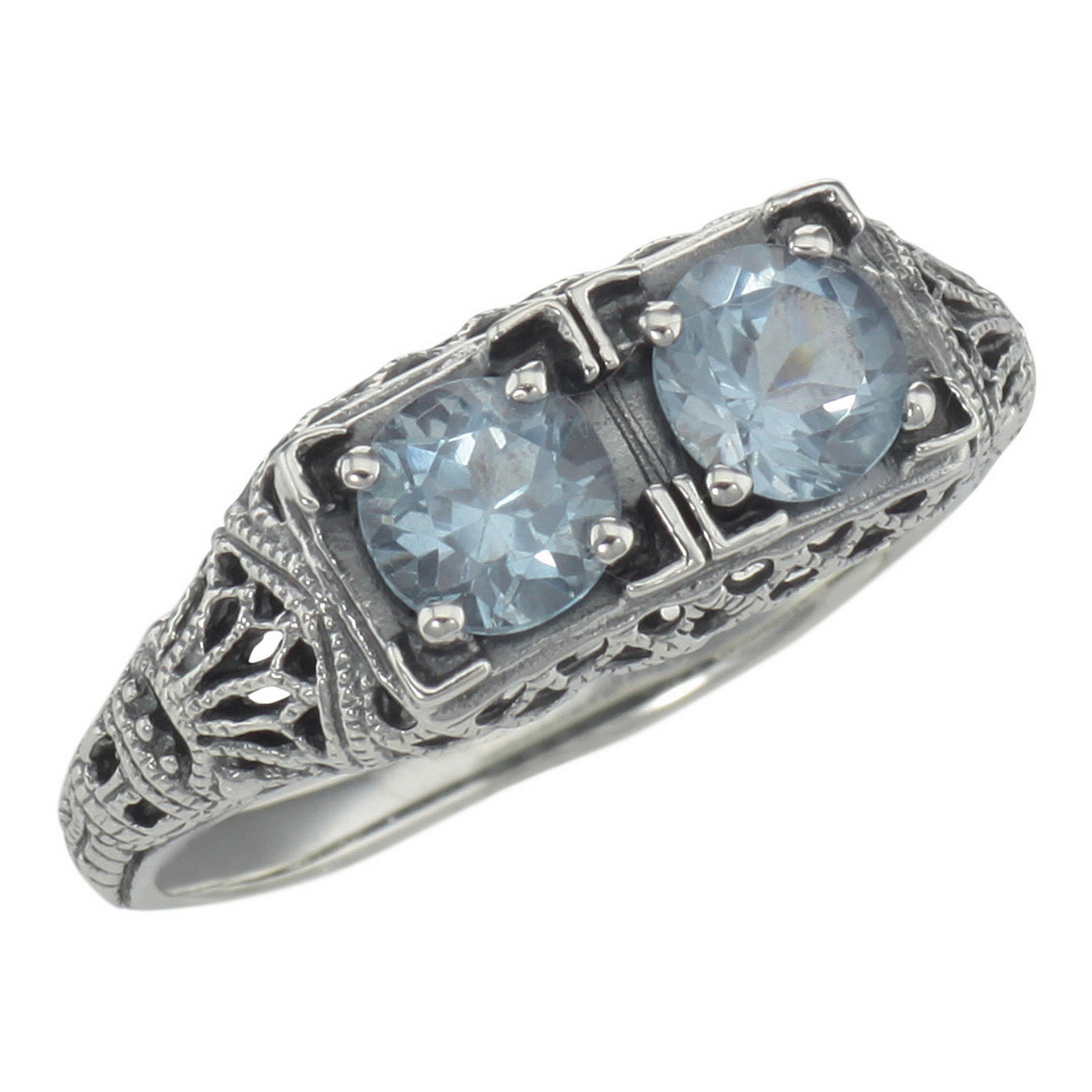 Victorian style, Blue Topaz, sterling silver rings, front view
