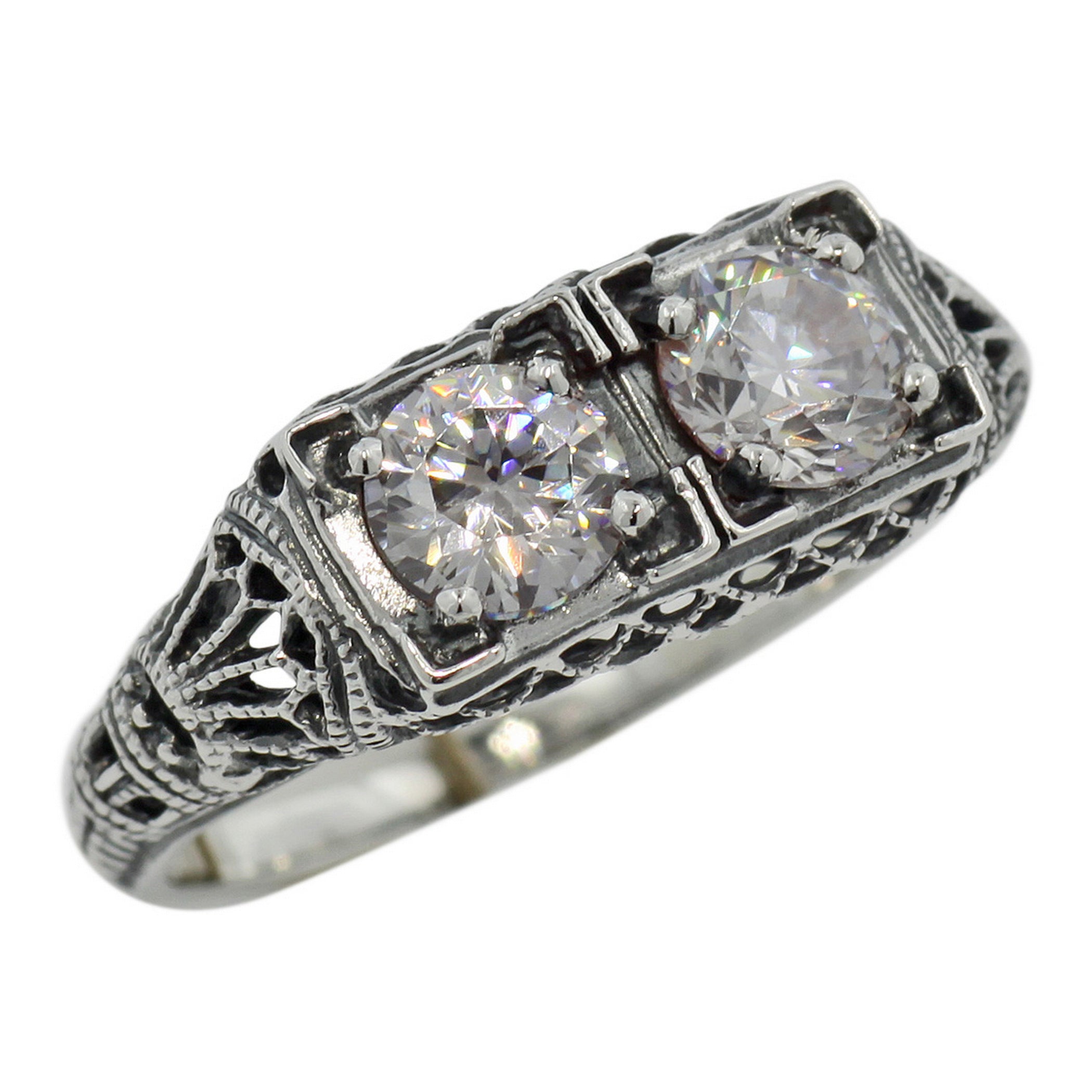 Art Deco style, CZ, sterling silver rings, front view