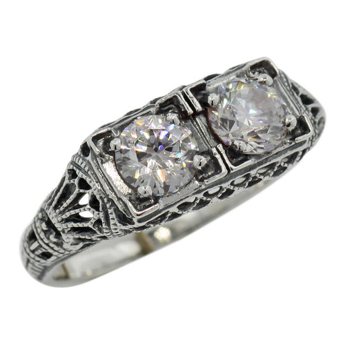 Art Deco style, CZ, sterling silver rings, front view