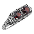Antique style, Garnet, sterling silver rings, front view