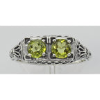 Detail view of Art Deco Style Green Peridot Gemstone Ring Sterling Silver highlighting Peridot