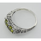 Back view of Art Deco Style Green Peridot Gemstone Ring Sterling Silver showing 925 sterling silver hallmark