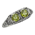 Art Deco style, Peridot, sterling silver rings, front view