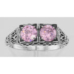 Detail view of Beautiful Two Stone Pink CZ Filigree Ring highlighting CZ