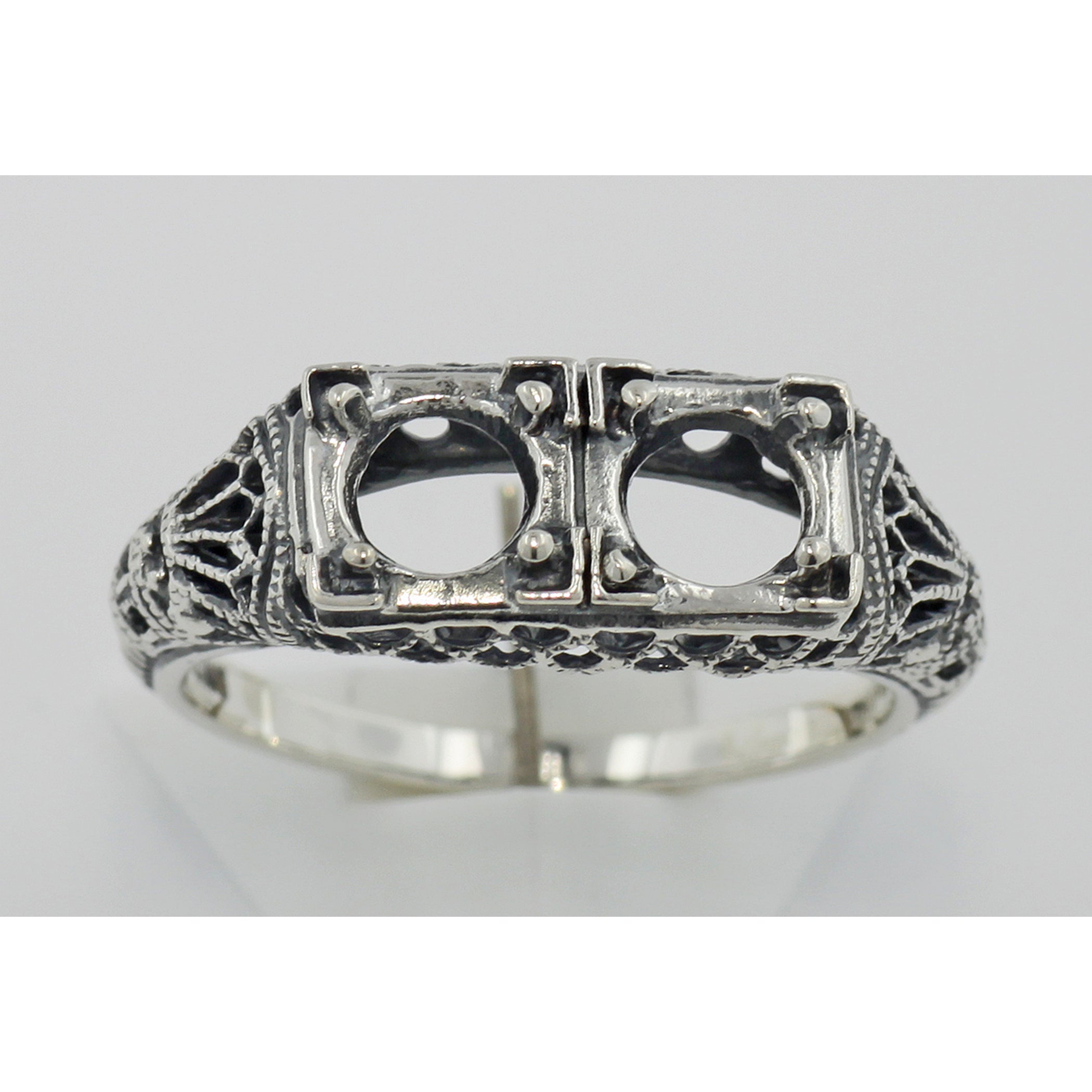 Detail view of Art Deco Style Semi Mount Filigree Ring highlighting design details