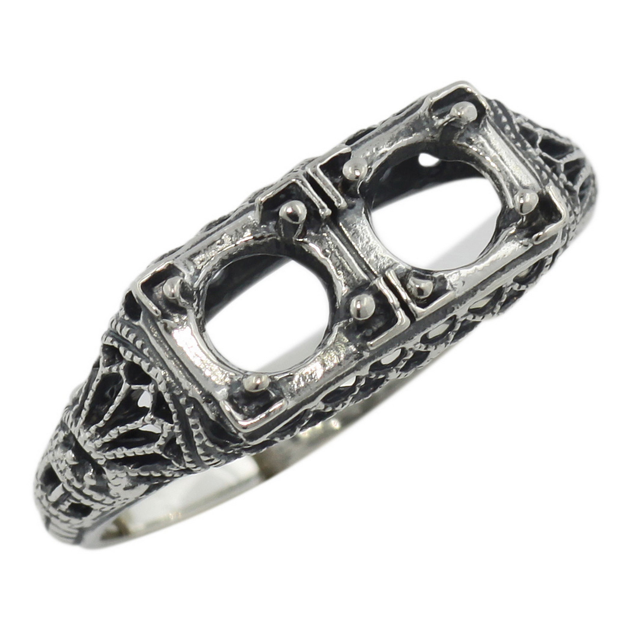 Art Deco style, sterling silver semi mount rings, front view
