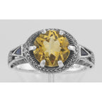 Detail view of Victorian Style Citrine Solitaire Ring Sapphires Accents highlighting Citrine, Sapphire