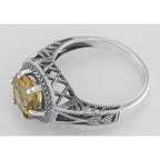 Back view of Victorian Style Citrine Solitaire Ring Sapphires Accents showing 925 sterling silver hallmark