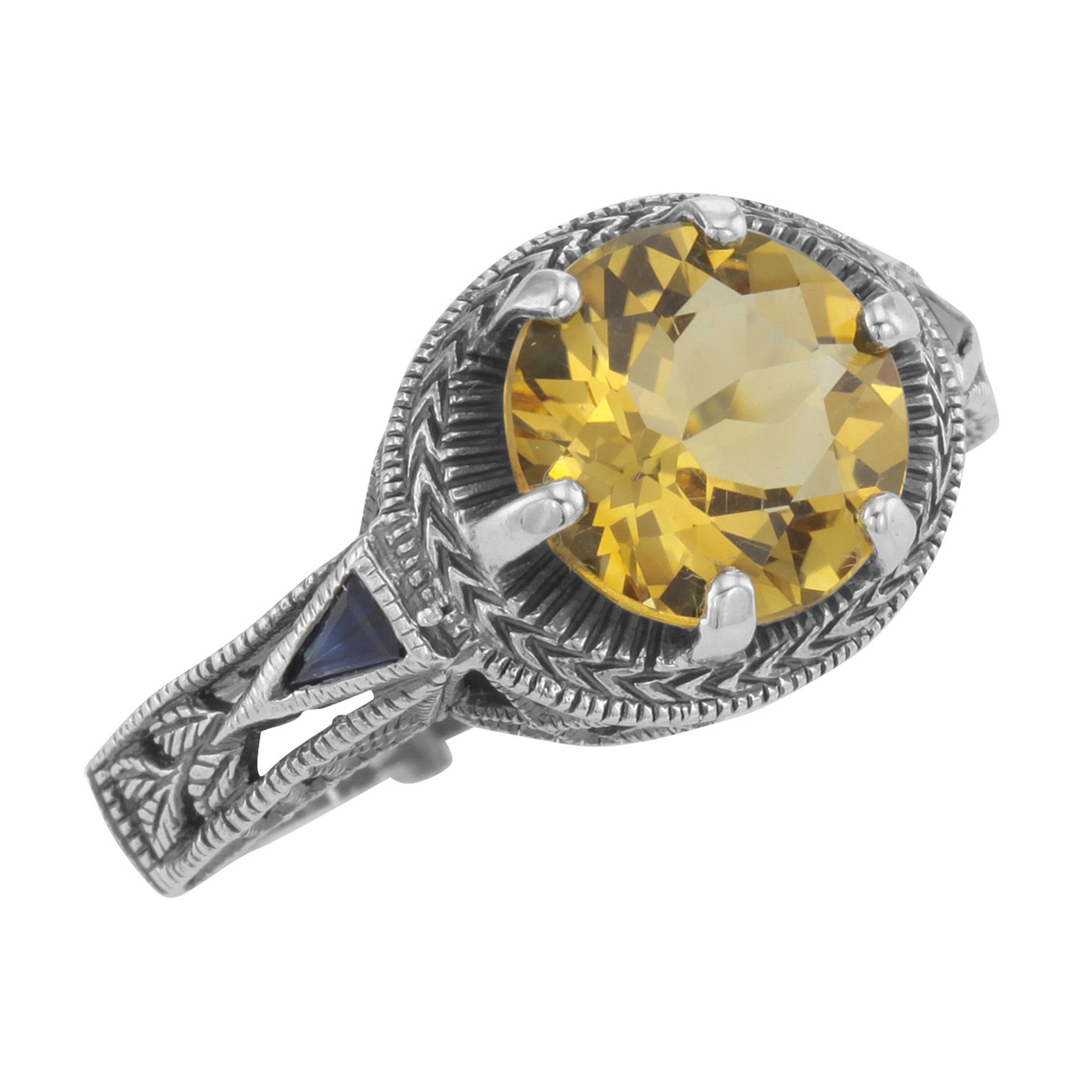 Victorian style, Citrine, Sapphire, sterling silver rings, front view