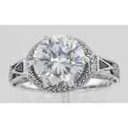 Detail view of Victorian Style 6.5 ct CZ Solitaire Ring Sapphire Accents Sterling Silver highlighting Sapphire, CZ