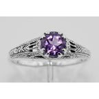 Back view of Antique Style Purple Amethyst Filigree Solitaire Ring showing 925 sterling silver hallmark