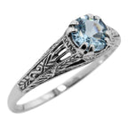 Antique style, Blue Topaz, sterling silver rings, front view