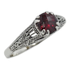 Antique style, Garnet, sterling silver rings, front view