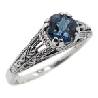 Antique style, Blue Topaz, London Blue Topaz, sterling silver rings, front view