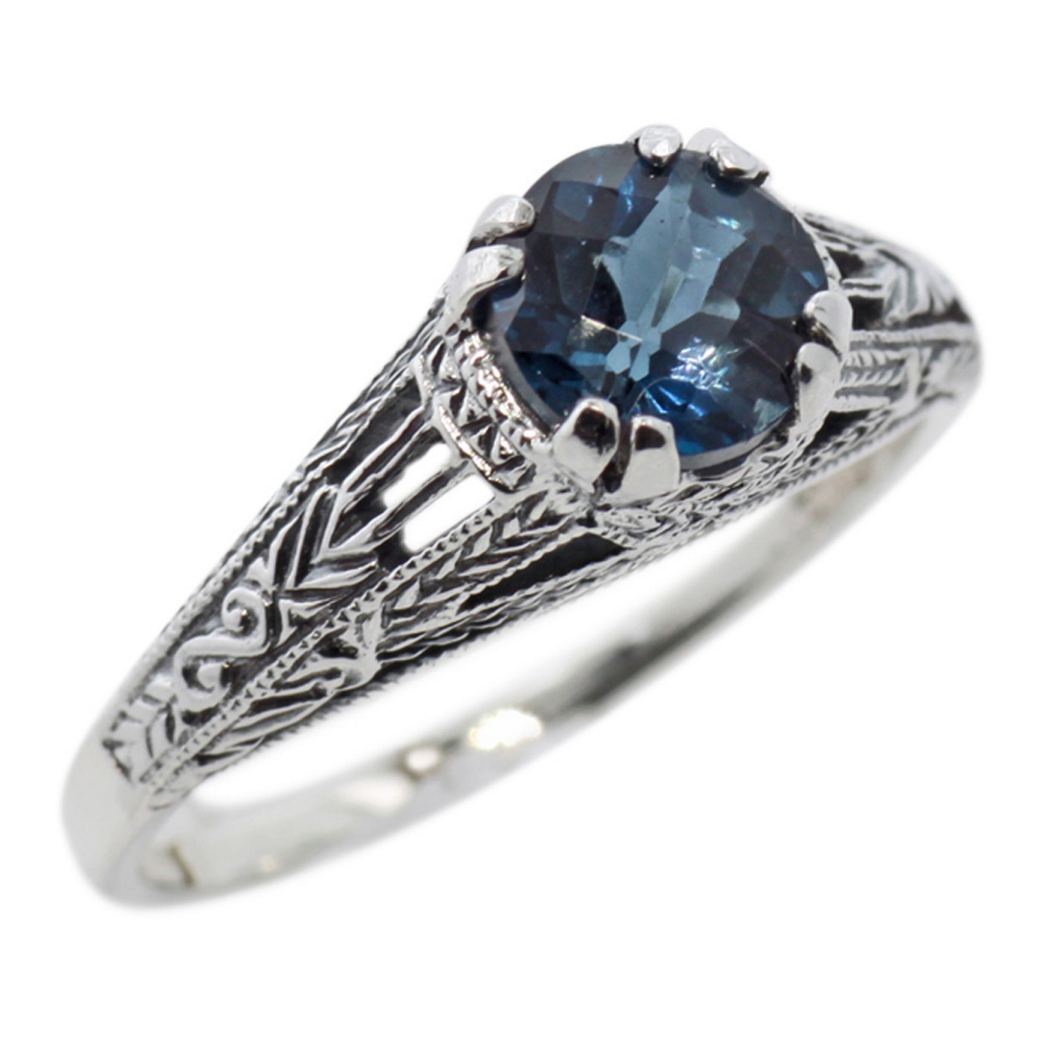 Antique style, Blue Topaz, London Blue Topaz, sterling silver rings, front view