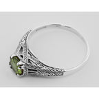 Back view of Antique Style Green Peridot Filigree Solitaire Ring showing 925 sterling silver hallmark