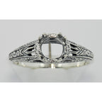 Back view of Semi Mount 6mm Antique Style Solitaire Filigree Ring Sterling Silver showing 925 sterling silver hallmark