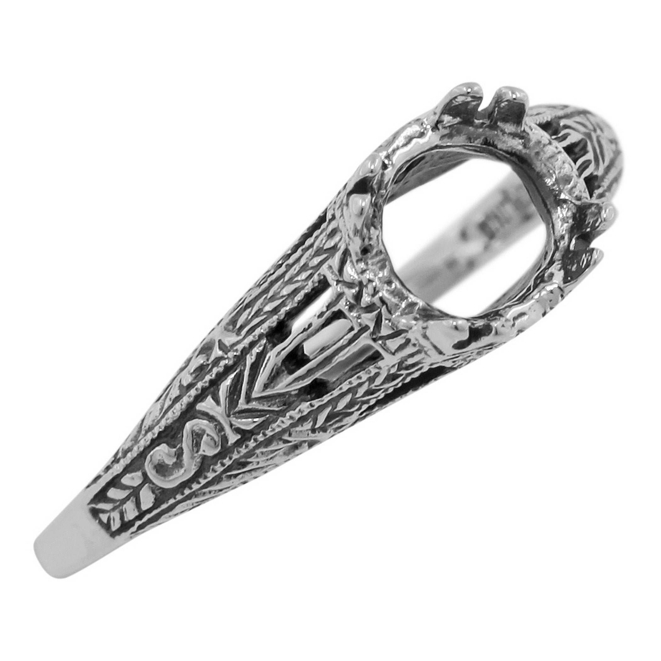 Antique style, sterling silver semi mount rings, front view