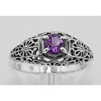 Back view of Amethyst Filigree Ring showing 925 sterling silver hallmark
