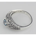 Back view of Blue Topaz Fine Filigree Ring - Art Deco Style showing 925 sterling silver hallmark