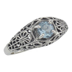 Art Deco style, Blue Topaz, sterling silver rings, front view