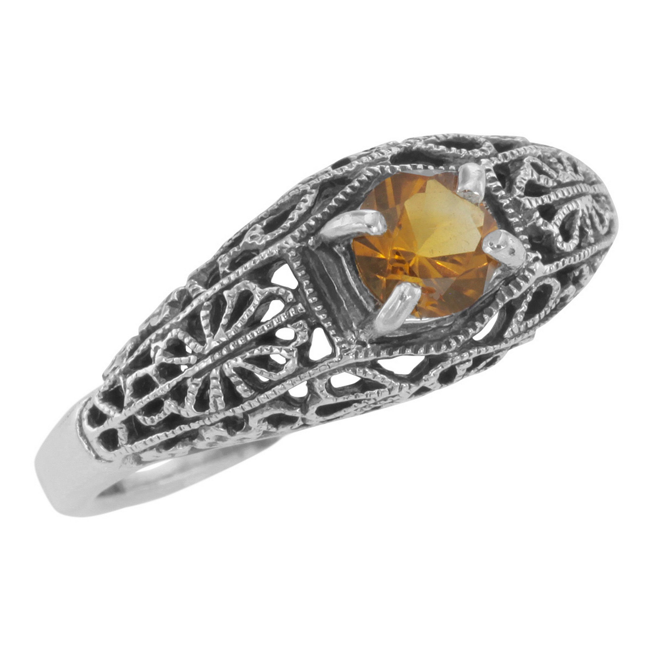 Art Deco style, Citrine, sterling silver rings, front view