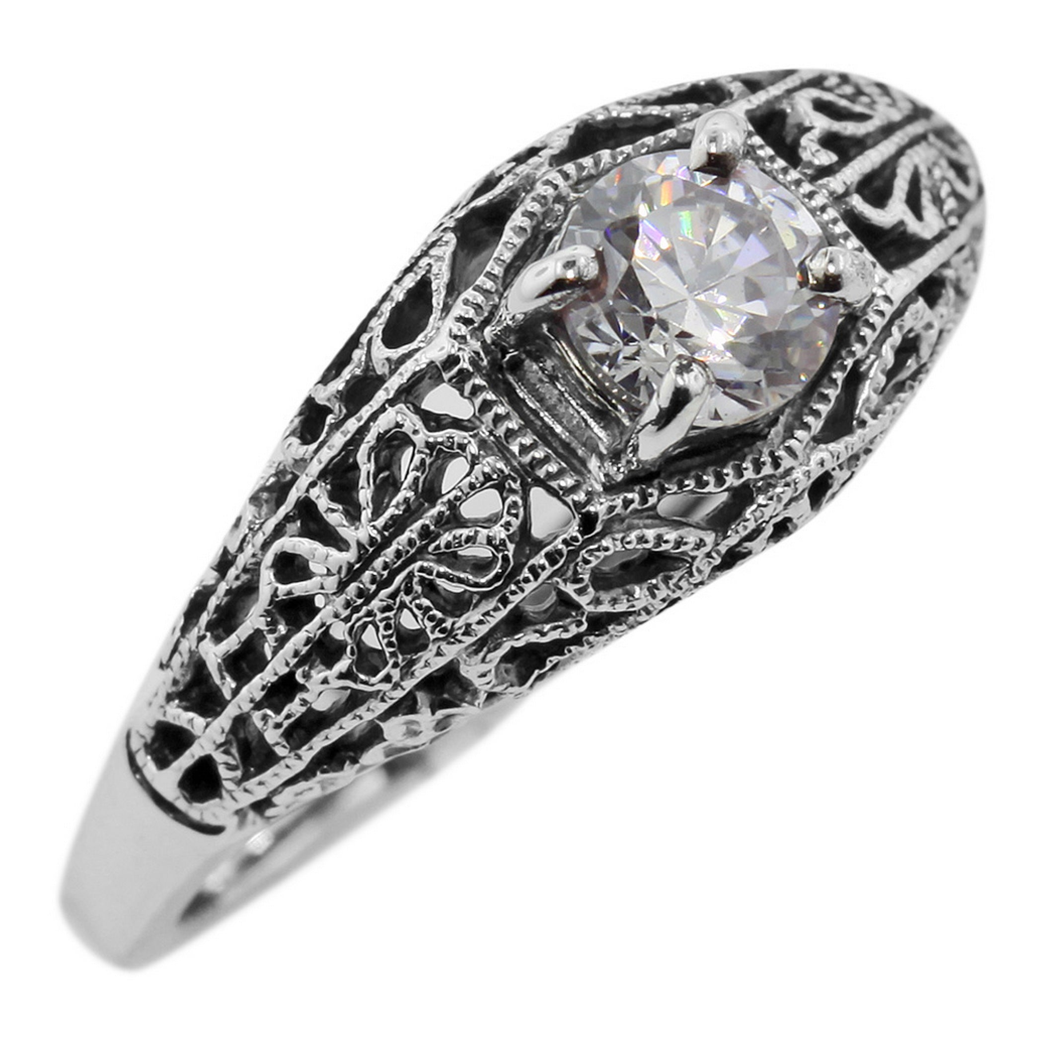 Filigree, Cubic Zirconia, sterling silver rings, front view
