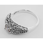 Back view of Beautiful White Topaz Solitare Filigree Ring showing 925 sterling silver hallmark