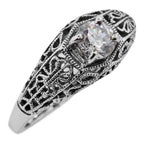 Filigree, White Topaz, sterling silver rings, front view