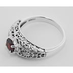 Back view of Victorian Style Red Garnet Filigree Ring showing 925 sterling silver hallmark