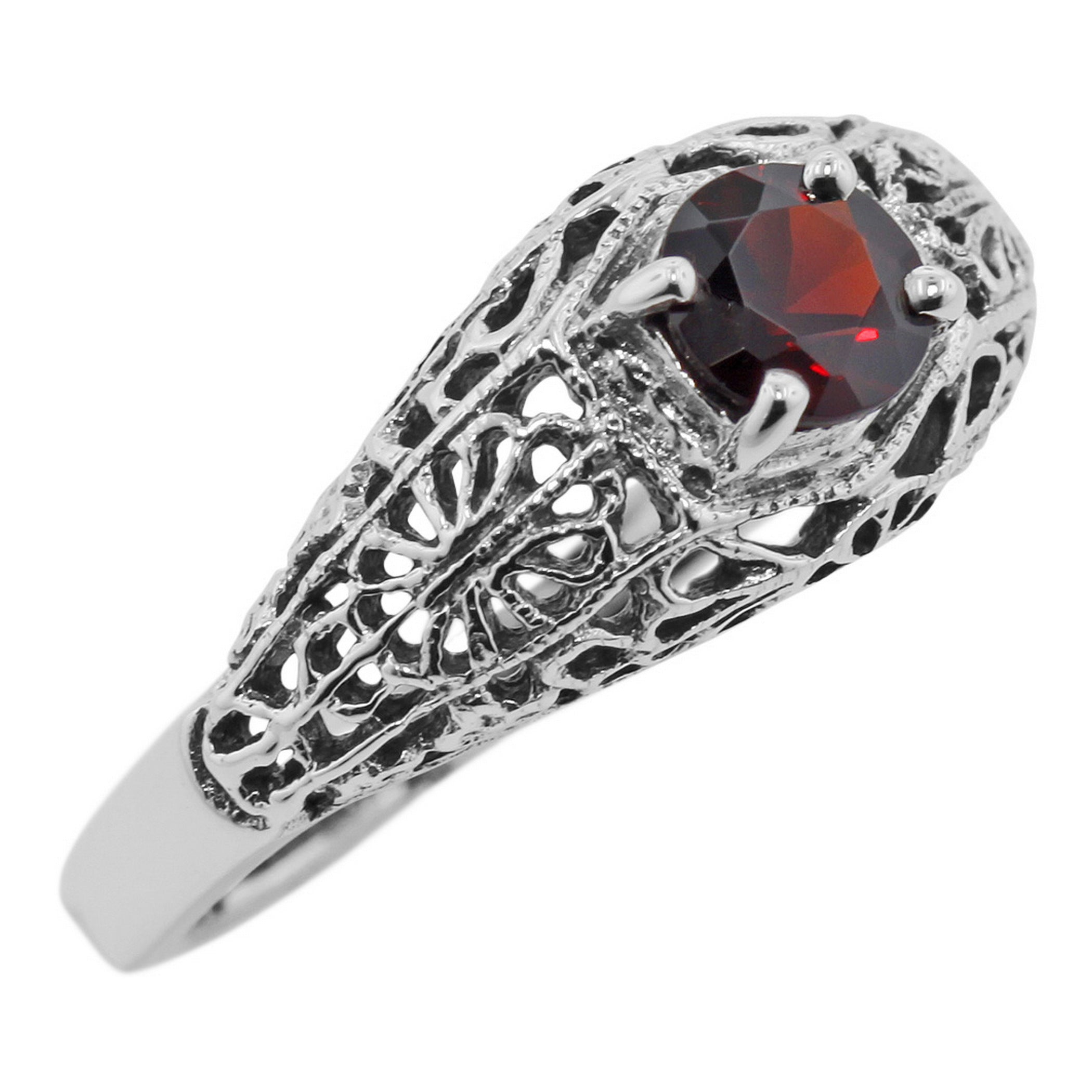 Victorian style, Garnet, sterling silver rings, front view