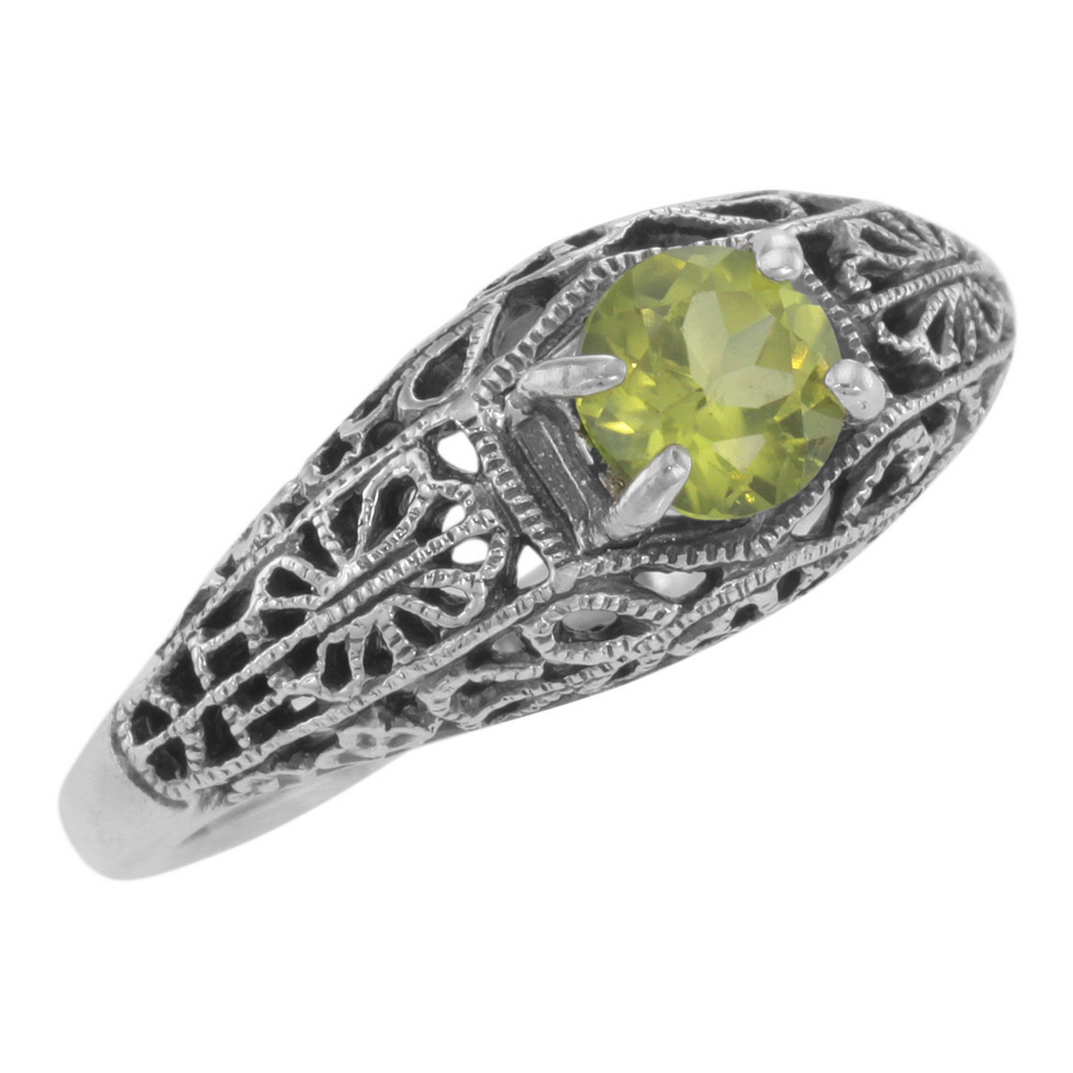 Art Deco style, Peridot, sterling silver rings, front view